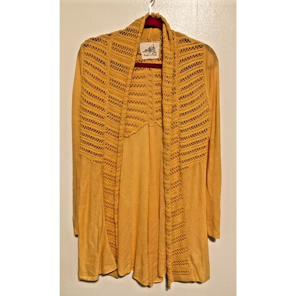 Sweaters - Angel Of The North Women’s L Yellow Sweater Crochet Fashion Designer Anthro